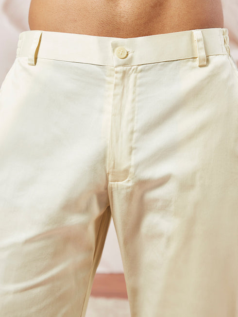 Men's Cream Georgette Kurta Pant Set